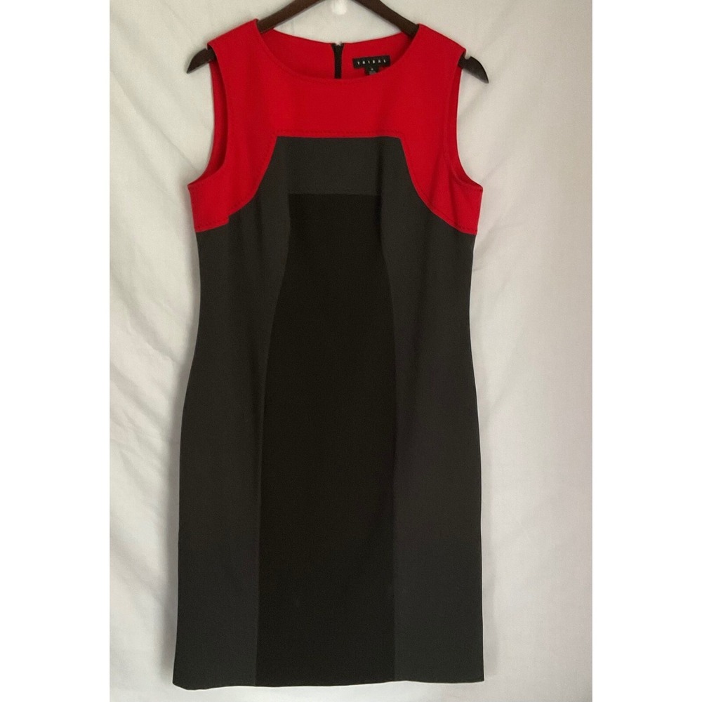 Tribal Sheath Dress Color Block Sleeveless Career Party Red Black Size 10